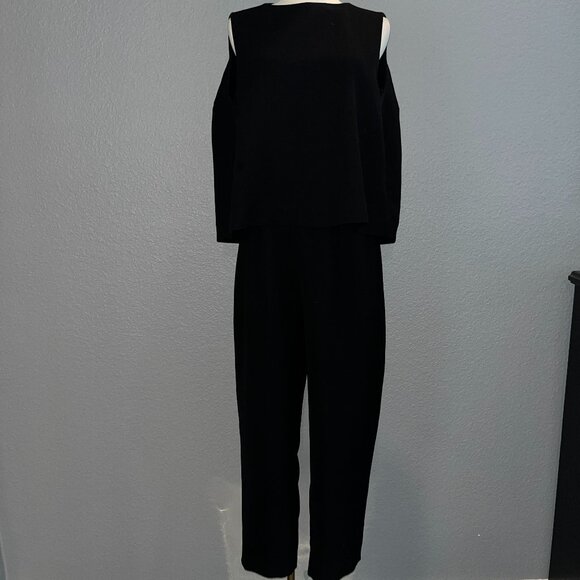 ENFOLD JAPANESE DESIGNER BLACK JUMPSUIT - WIDE LEG 2 PIECE CAPE LOOK  SIZE EU 38 - Picture 1 of 10